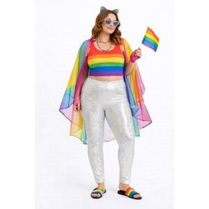 Funstigators Sparkle Holographic Leggings Shiny Disco Festival Pants XL Chic 90s